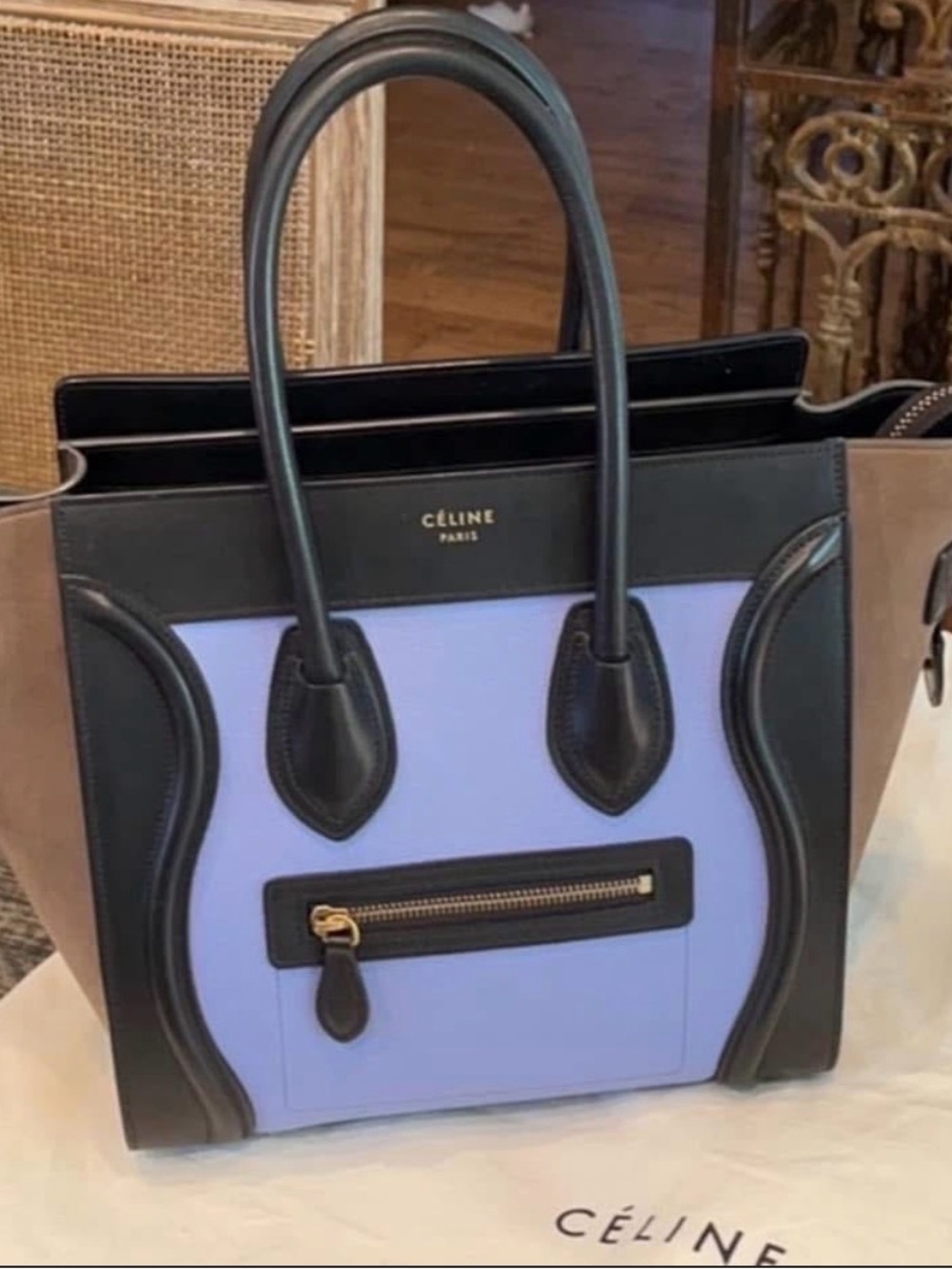Celine Paris Micro Tricolor Porcelain Blu Luggage Tote NEW